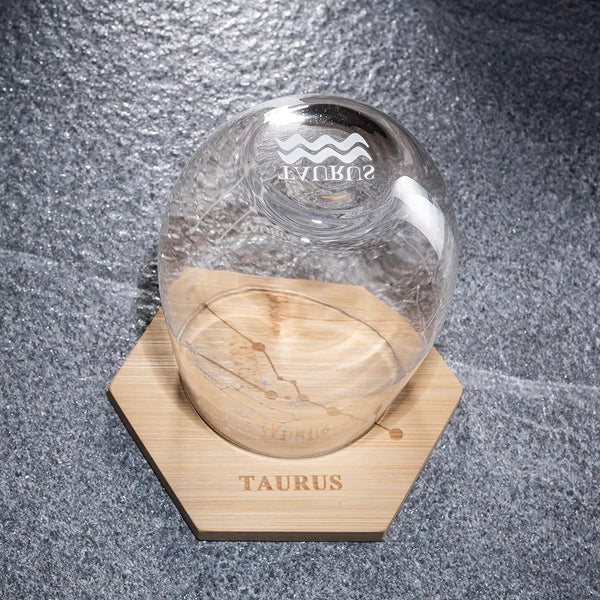 Set of 2 Zodiac Sign Wine Glasses with 2 Wooden Coasters by The Wine Savant - Astrology Drinking Glass Set with Etched Constellation Tumblers for Juice, Water Home Bar Horoscope Gifts 18oz (Taurus)