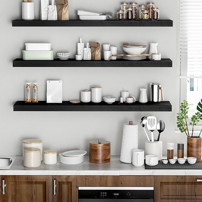 Floating Shelves - 10.3 Inch Deep Wall Shelf for Decor & Storage - Wall Mounted Display Shelving with Invisible Heavy-Duty Metal Bracket - 48