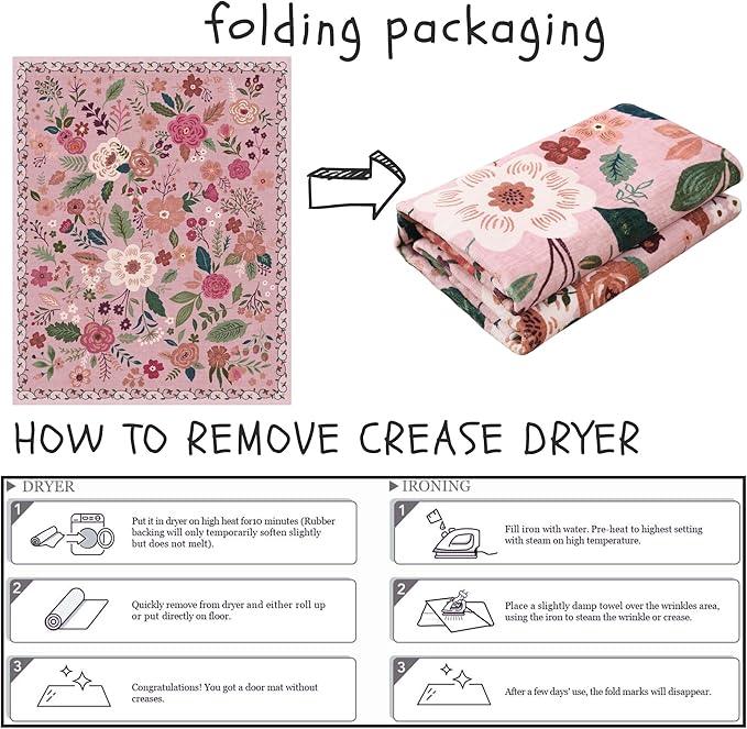 Area Rug 4x6 Rug Washable Boho Rugs Non Slip Low Pile Floral Small Carpet for Bedroom, Bedside, Kids Room, Office, Dining Room(Pink)