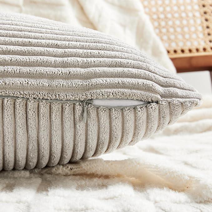 Fancy Homi 2 Packs Neutral Grey Decorative Throw Pillow Covers 16x16 Inch for Living Room Couch Bed, Rustic Farmhouse Boho Home Decor, Soft Corss Patchwork Corduroy Textured Square Cushion Case 40cm