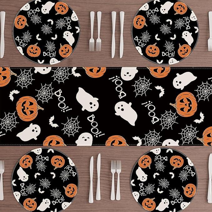 XCHI Boo Spooky Ghost Pumpkin Halloween Round Placemats Set of 4 Table Mats Table Decorations 14x14 Inch