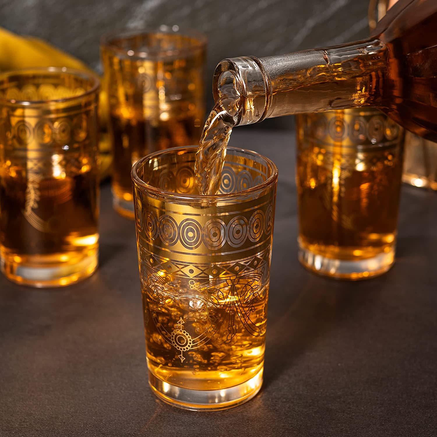 Gold Moroccan Glasses Artisan Hand-Made Multipurpose 220 ml 7.5 oz Tea and Wine Morrocan Tumbler Marrakech & Casablanca Tea Cups Set of 6, by The Wine Savant