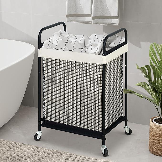 STO STO Laundry Hamper, 90L Rolling Laundry Sorter Cart with Removable and Washable Liner Bag, Rolling Clothes Hamper with Metal Handle for Laundry Room and Bedroom