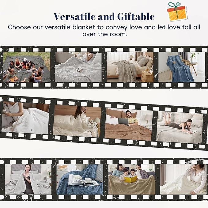 PHF 100% Cotton Waffle Weave Blanket Twin Size, Soft Lightweight Breathable Cozy Summer Blankets for Bed, Luxury Aesthetic Woven Bedding for Home Decor, 66