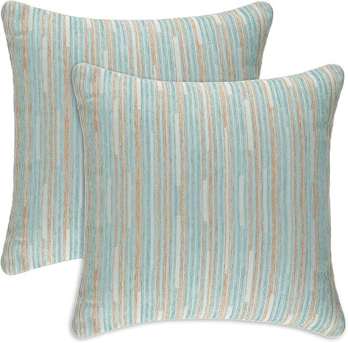 Yeiotsy Pillow Cases Blue, Pack of 2, Decorative Throw Pillow Covers Striped Bohemia Couch Cushion Covers for Sofa Home Decor (Light Blue, 18 X 18 Inches)