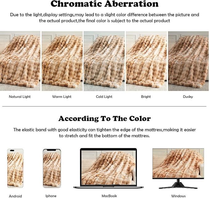 NEWCOSPLAY Faux Fur Throw Blanket Tie-dye Beige Luxury Fluffy Thick Warm Bubble Blanket for Couch Sofa Bed 700GSM (Tie-dye Beige, Throw(50
