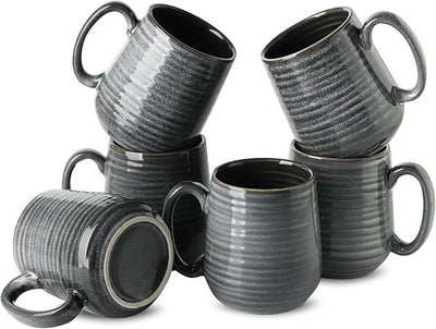 Hasense Ceramic Coffee Mugs Set of 6, Large Coffee Cups 12 oz, Latte Mug with Large Handle for Coffee, Tea, Milk and Hot Cocoa, Easy Hold & Clean, Dishwasher & Microwave Safe, Grey
