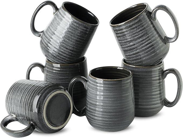 Hasense Ceramic Coffee Mugs Set of 6, Large Coffee Cups 12 oz, Latte Mug with Large Handle for Coffee, Tea, Milk and Hot Cocoa, Easy Hold & Clean, Dishwasher & Microwave Safe, Grey