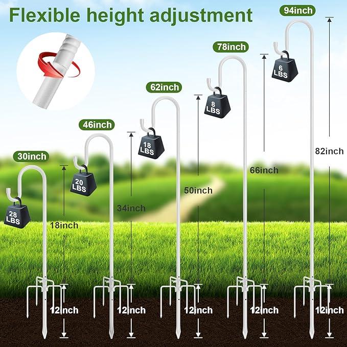 Bird Feeder Pole with Shepherds Hook - Heavy Duty Hummingbird Feeder Stand with 5 Prong,78