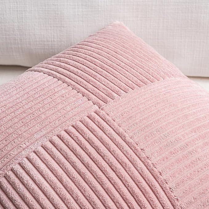 Fancy Homi 2 Packs Blush Pink Long Lumbar Decorative Throw Pillow Covers 16x24 Inch for Couch Bed Sofa, Rustic Farmhouse Boho Home Decor, Soft Striped Corduroy Rectangle Accent Cushion Case 40x60 cm