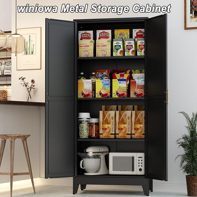 Metal Pantry Cabinet with 2 Doors and Adjustable Shelves, 61