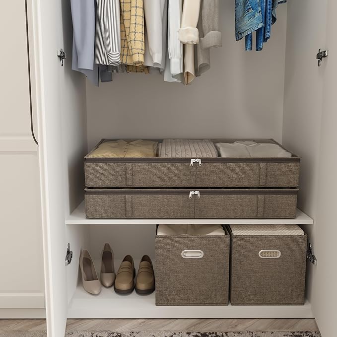 Brown Low Profile Under Bed Storage Containers 5 inches high, 33.8
