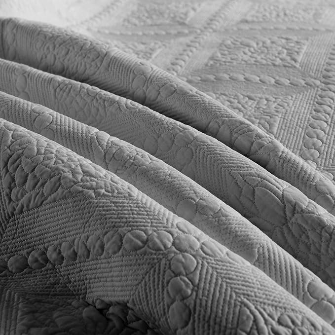 MarCielo 3-Piece 100% Cotton Oversized Bedspread Lightweight Quilt Coverlet Embroidery Farmhouse Bedding Set (Tk Light Grey, Oversized Queen (100