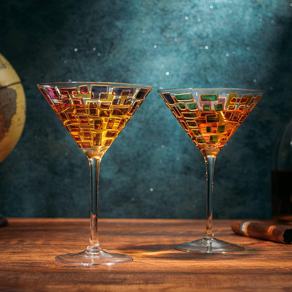 Renaissance Holiday Stained Glass Windows, Artisanal Hand Painted Glassware - The Wine Savant - Gift Idea Her, Him, Birthday, Mom, Housewarming, Gifts Ideas for Women & Men (Martini Glasses)
