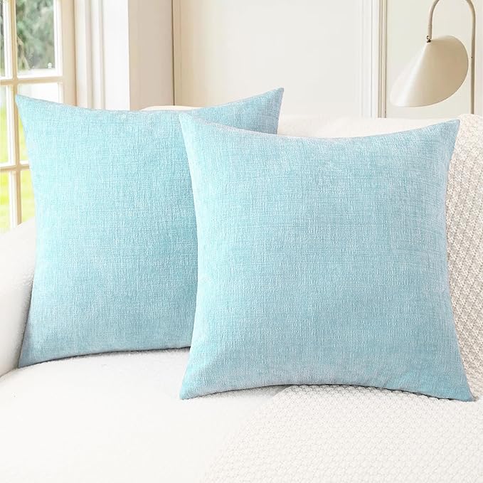CaliTime Throw Pillow Covers Decorative 20 X 20 Inches Pack of 2 Cozy Chenille Cushion Cases for Couch Sofa Bed Living Room Home Light Blue Grey