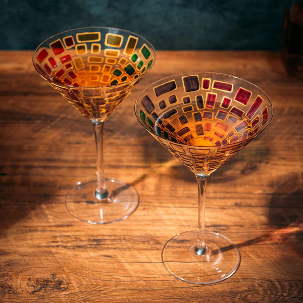 Renaissance Holiday Stained Glass Windows, Artisanal Hand Painted Glassware - The Wine Savant - Gift Idea Her, Him, Birthday, Mom, Housewarming, Gifts Ideas for Women & Men (Martini Glasses)
