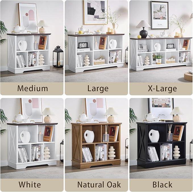 Farmhouse 6 Cube Bookshelf, Black Storage Organizer Bookcase, Kids Toy Storage Cabinet, Long Bookshelves Storage Organizer Shelf, Wood Display Cabinet Book Shelves for Bedroom,Living Room,Office