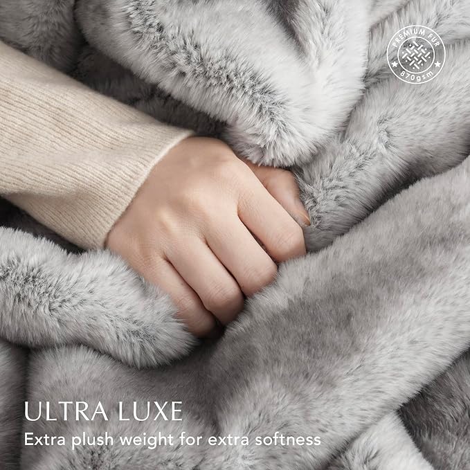 Ultra Soft Luxury Fluffy Mink Faux Fur Throw Blanket, Thick Warm Fall Winter Blankets for Bed, Couch, Cozy Plush Reversible Blanket for Chair, Sofa (Ombré Silver Onyx, 60
