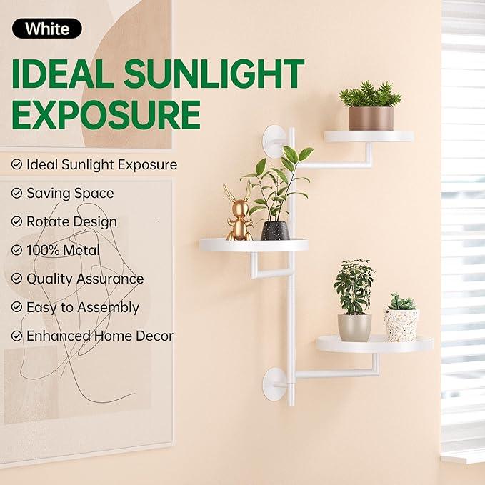Rotating Window Plant Shelves, 3-Tier Metal Plant Shelf Indoor, White Plant Stand, Plant Rack for Wall Planters for Plants¡ê?Window Sill Gifts for Plant Lovers