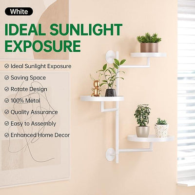 Rotating Window Plant Shelves, 3-Tier Metal Plant Shelf Indoor, White Plant Stand, Plant Rack for Wall Planters for Plants¡ê?Window Sill Gifts for Plant Lovers