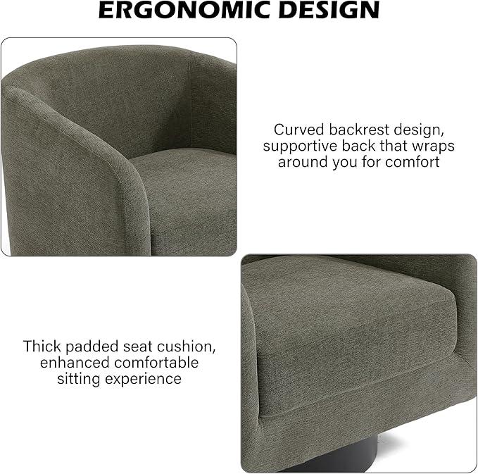 Swivel Barrel Accent Chair, Modern Round Chenille Fabric Arm Chair for Living Room, Bedroom, Comfy Club Reading Chairs for Adults（Chenille Fabric, Tan, Set of 1