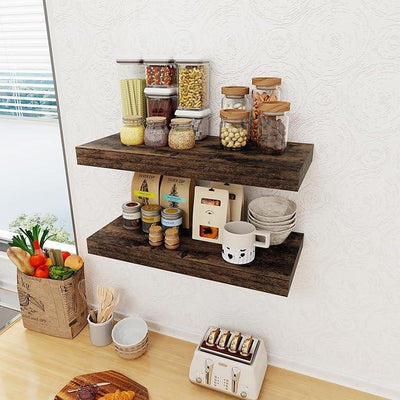 12 Inch Deep Floating Shelves, 24 x 12 Floating Shelf for Books, Rustic Wood Deep Wall Shelves for Home Storage & Display, 2
