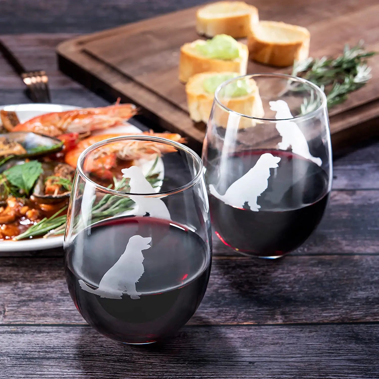 Set of 2 Golden Retriever Dog Stemless Wine Glasses by The Wine Savant - Yellow or Golden Retriever Lover Him & Her - Dogs Silhouette - Glass Gifts Etched Tumblers for Anniversary, Home Bar Gifts