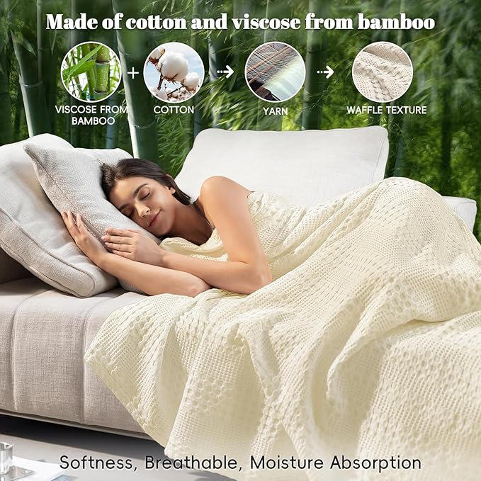 PHF Cooling Waffle Blanket California King Size, Lightweight 60% Rayon Derived from Bamboo & 40% Cotton Breathable Blanket for Hot Sleepers, Soft and Luxury for Bed Couch and Sofa, 110