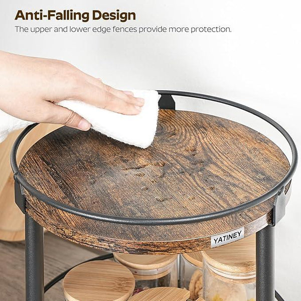 Lazy Susan Organizer, Rotating Spice Rack, 2 Tier Spice Turntable Organizer, Industrial Turntable Spice Holder, for Kitchen Countertop and Cabinet, Compact and Versatile, Rustic Brown SR22BR