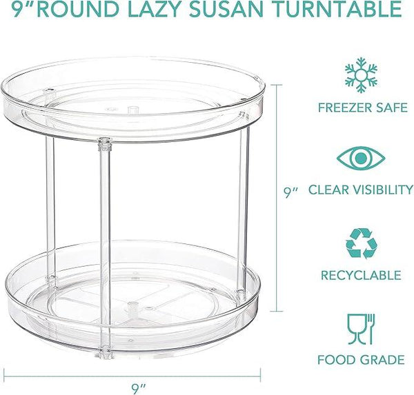 URALFA 2 Tier Lazy Susan Turntable, 9 Inch Clear Tiered Lazy Susan Organizer, 360 Rotating Spinner Organizer for Kitchen, Pantry, Counter, Sink
