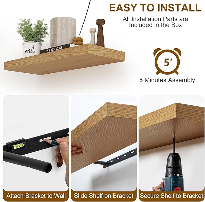 Floating Shelves for Wall, 8 Inch Deep Floating Shelves, 24