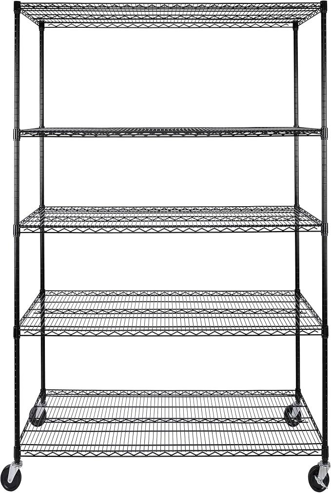 Seville Classics UltraDurable Heavy Duty NSF Solid Steel Wire Rack Storage Unit, Organizer for Garage, Warehouse, Office, Restaurant, Classroom, Kitchen, Black, 5-Tier Shelving, 48