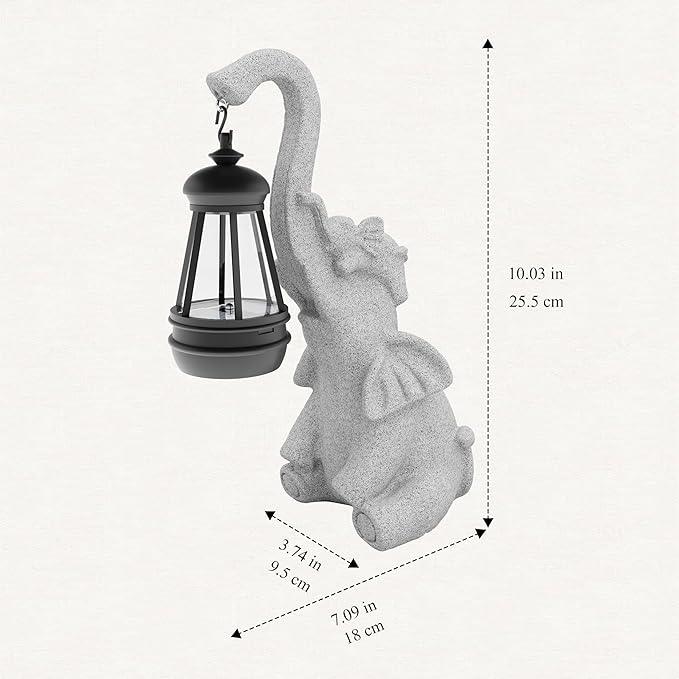 Solar Powered Outdoor Figurine Lights, 10 Inch Waterproof Animal Elephant Statue Light, Suitable for Decorations for Patio, Balcony, Lawn, Courtyard, Etc.(Trunk)