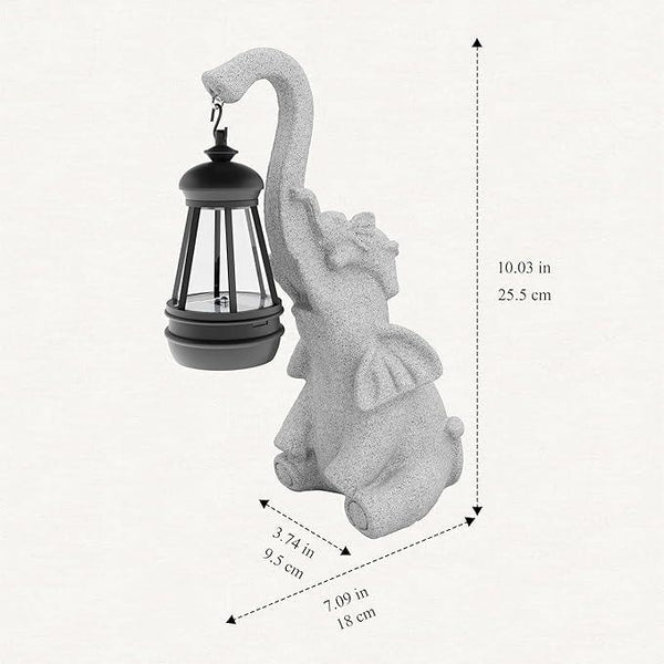 Solar Powered Outdoor Figurine Lights, 10 Inch Waterproof Animal Elephant Statue Light, Suitable for Decorations for Patio, Balcony, Lawn, Courtyard, Etc.(Trunk)