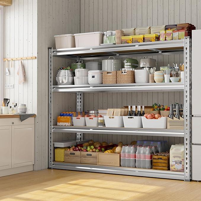 REIBII Garage Shelving, 4 Tier Storage Shelves Load 2000LBS, Adjustable Garage Shelving Heavy Duty, Metal Shelves Unit for Basement, Warehouse, 48