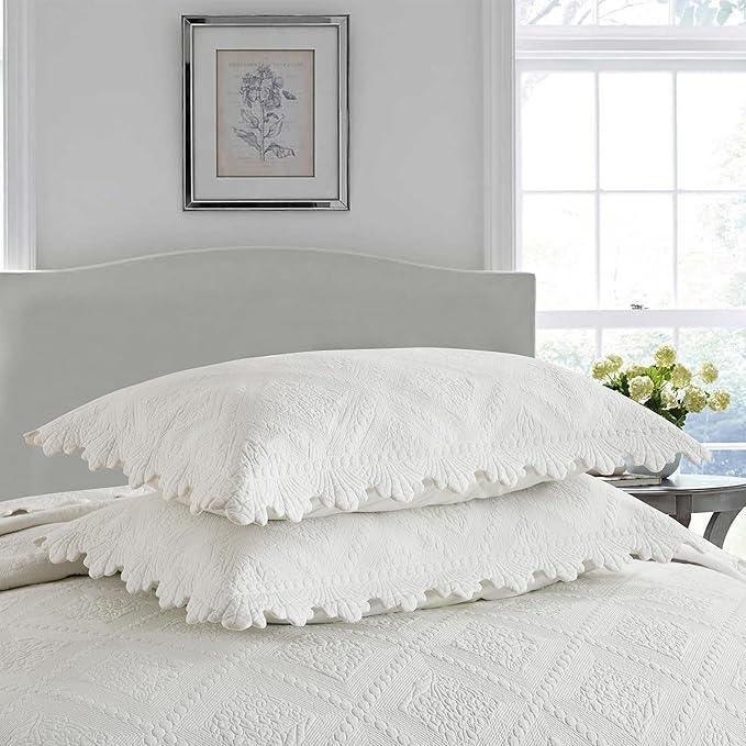MarCielo 3-Piece 100% Cotton Oversized Bedspread Lightweight Quilt Coverlet Embroidery Farmhouse Bedding Set (TK White, Oversized King (118