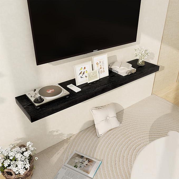 Black Floating Shelves 55 Inch Long, 12 Inch Deep Floating Shelves for Wall, 55 x 9 Large Floating Shelf for Fireplace Mantel, 2