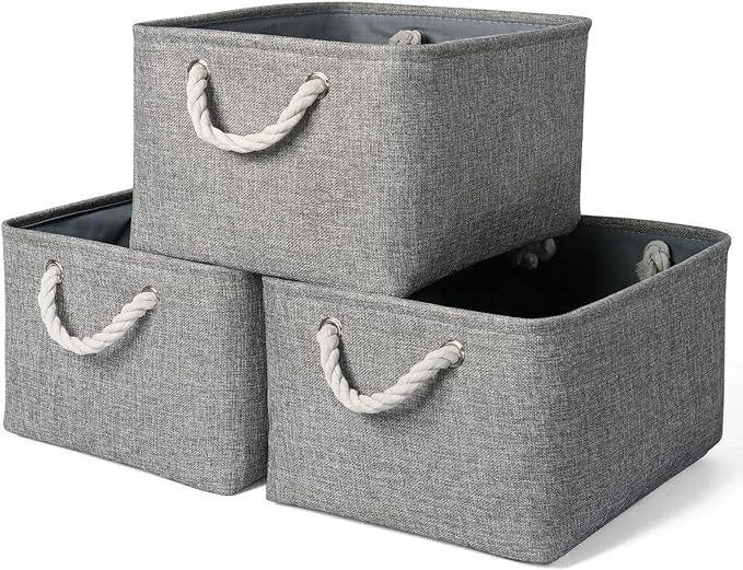TheWarmHome Storage Bins - 3PCS Fabric Storage Baskets for Organizing Shelves | Large Basket Closet Organizer for Home Shelf Dog Laundry Organization | Collapsible Storage Cubes W/Handles