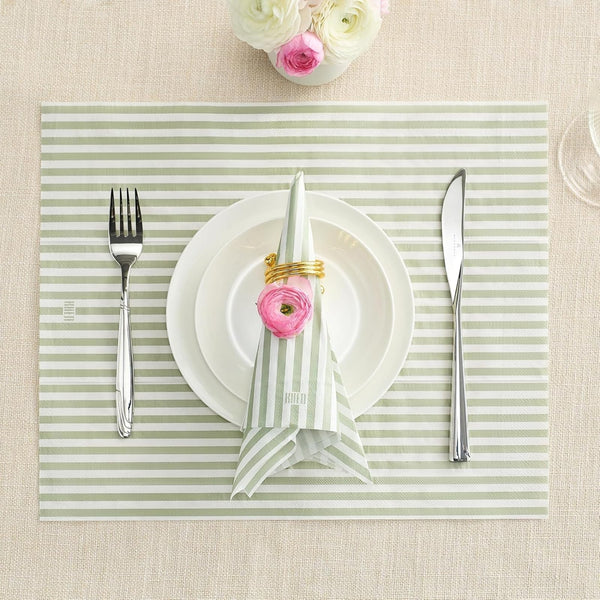 Tonal Striped Disposable Napkin Set in Green, 50 Pieces