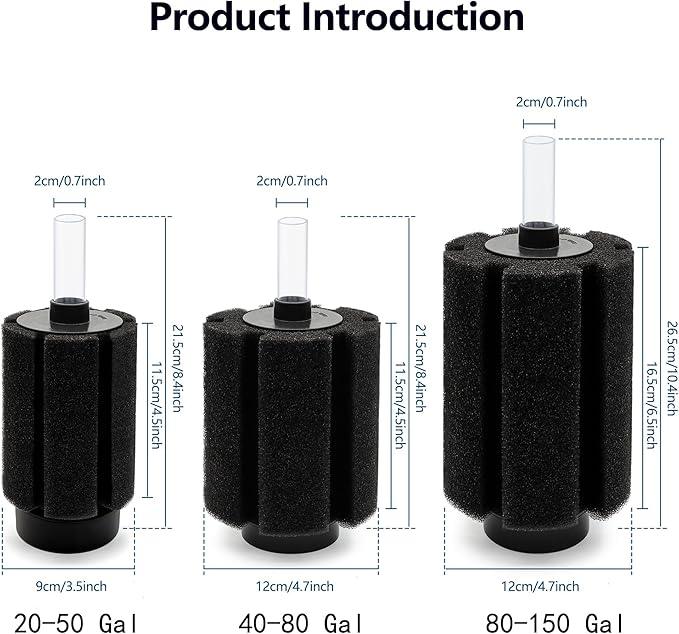 ALEGI 4pcs Large Aquarium Sponge Filter with Suction Cups, Check Valves for Breeding Fry Betta Shrimp Fish Tank ((Upgrade) 20-50 Gal 4 Pcs)