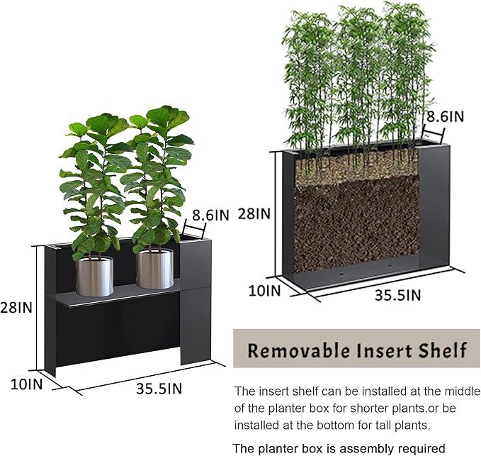 Metal Rectangular Planter Box, Galvanized Steel Tall Planters for Outdoor Plants, 35.5