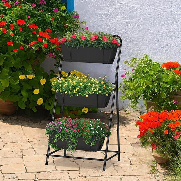 Raised Garden Bed 3 Tier Vertical Garden Planter Elevated Planter Boxes Outdoor Herb Planter with Drainage Holes Removable Tray for Patio Balcony Porch Black
