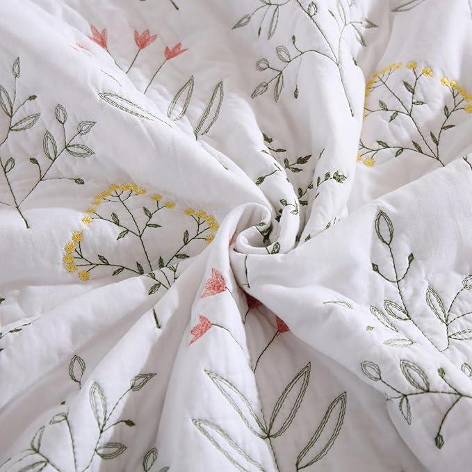 MarCielo 3-Piece 100% Cotton Oversized Bedspread Lightweight Quilt Coverlet Embroidery Farmhouse Bedding Set(TL Floral White,Oversized King (118