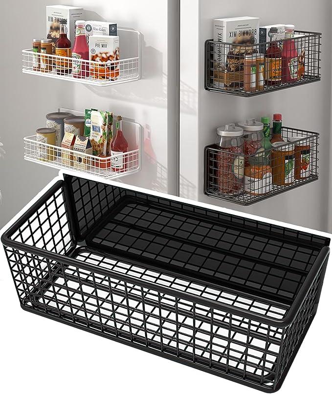 Magnetic Basket Magnetic Fridge Organizer Magnetic Pencil Holder Whiteboard Accessories Home Kitchen Organization (Black-High)