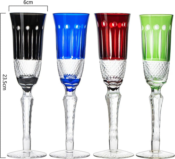 The Wine Savant Crystal Italian Multicolor Design Flutes - 4 Set - 5oz 9