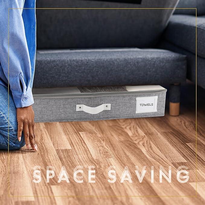 HOMELUX THEORY 2pc Under Bed Storage Containers, Bedroom Under the Bed Drawer Storage Organizer with Bins and Lids, Medium Underbed Clothes Storage Box Ideal for Blanket, Fabric, & Shoes (LightGray)