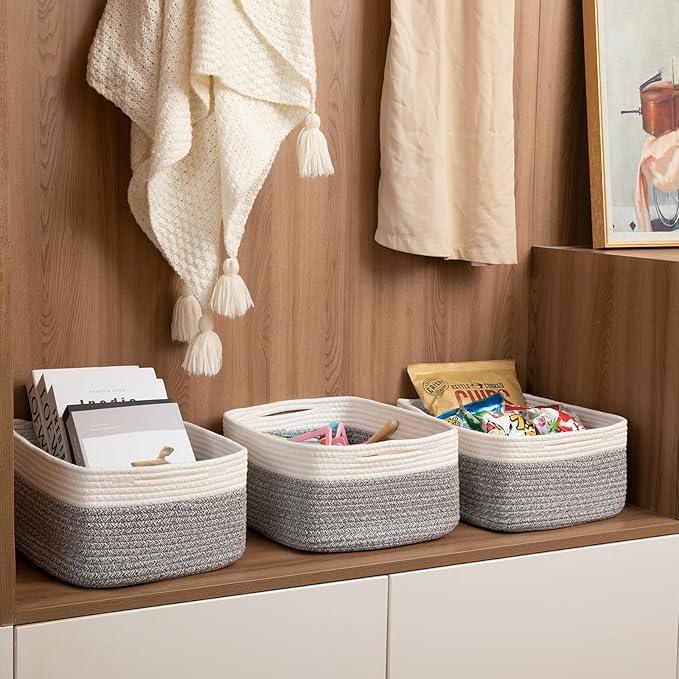 Storage Baskets for Organizing 3 Pack, Woven Baskets for Shelves, Closet Organizer Bins Empty Gift Basket Toy Storage for Toys, Books, Towels, Clothes, 15
