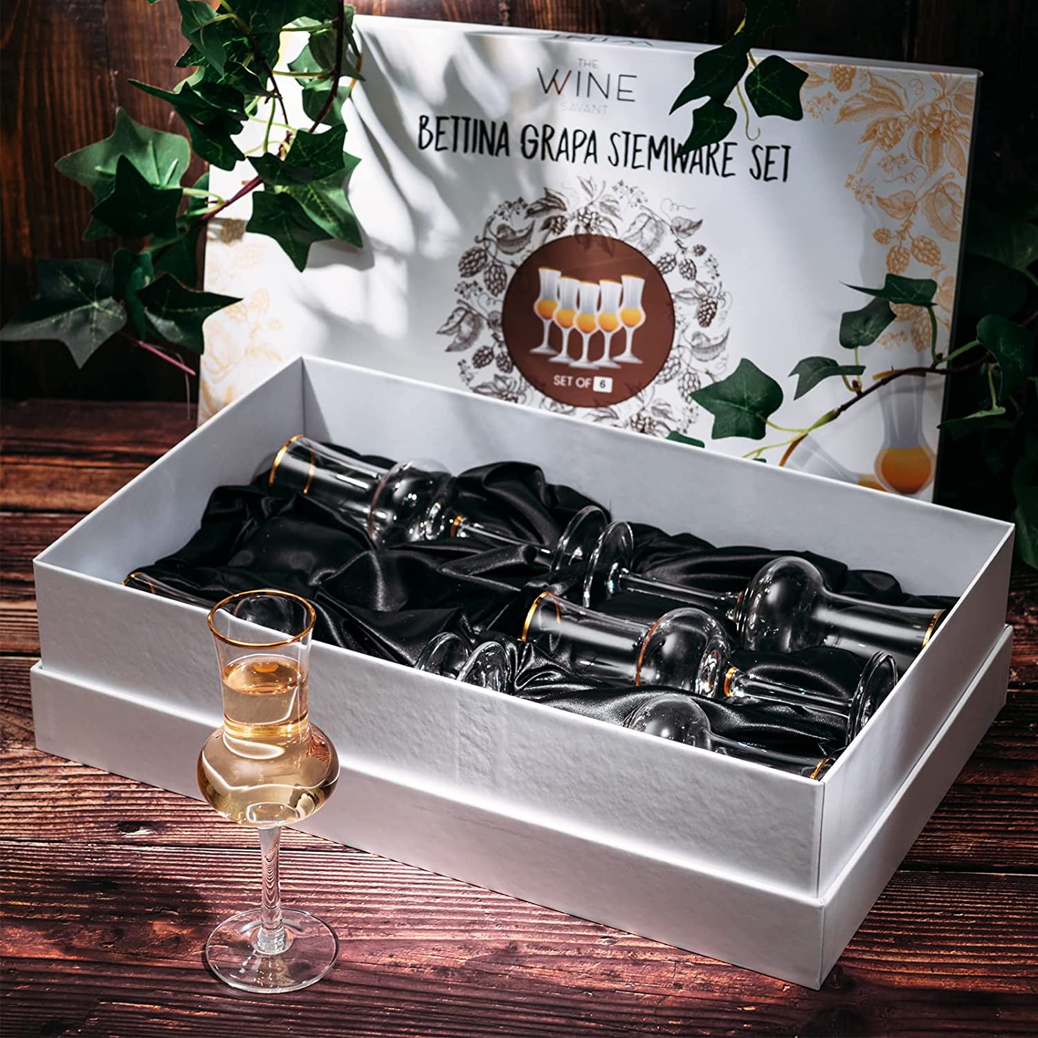 The Wine Savant Crystal Set of 6 Grappa Glasses 3oz Post Dinner Drinks, Italian Tulip Shape, Tasting Glasses, Perfect For Nosing and Sipping, Glasses for Absinthe, Aperol, Sherry, Aperitif, Scotch