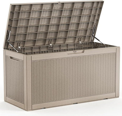 102 Gallon Outdoor Storage Box Waterproof, UV Resistant Resin Deck Box with Hydraulic Rod, Lockable Design and Enhanced Durability for Patio, Garden, and Poolside Use