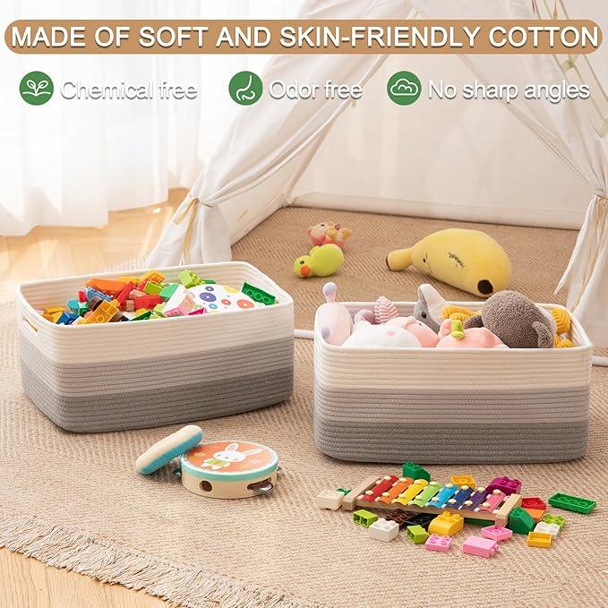 Large Storage Basket for Organizing, Woven Rope Basket for Shelves, Closet Organizer Bins for Clothes, Blanket, Toys, Baby Nursery Storage, 17.7